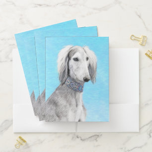 Saluki (Silver) Painting - Cute Original Dog Art Pocket Folder