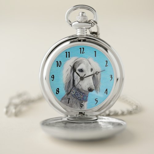 Saluki Silver Painting _ Cute Original Dog Art Pocket Watch