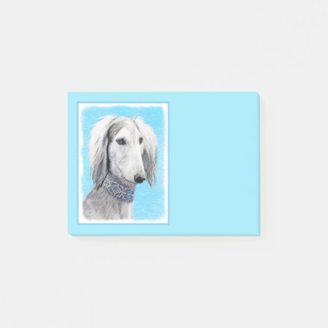 Saluki (Silver) Painting - Cute Original Dog Art Post-it Notes (Front)