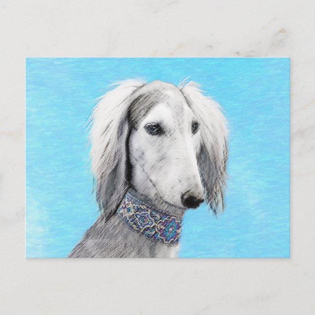 Saluki (Silver) Painting - Cute Original Dog Art Postcard (Front)