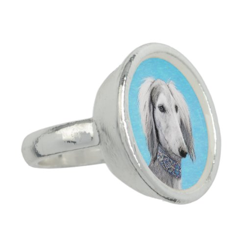 Saluki Silver Painting _ Cute Original Dog Art Ring
