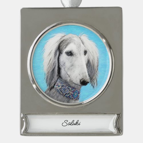 Saluki Silver Painting _ Cute Original Dog Art S Silver Plated Banner Ornament