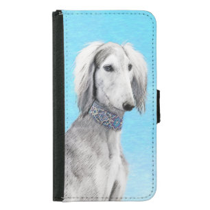 Saluki (Silver) Painting - Cute Original Dog Art Samsung Galaxy S5 Wallet Case