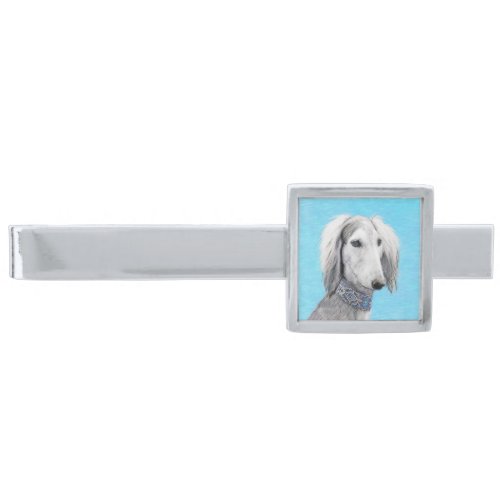 Saluki Silver Painting _ Cute Original Dog Art Silver Finish Tie Bar