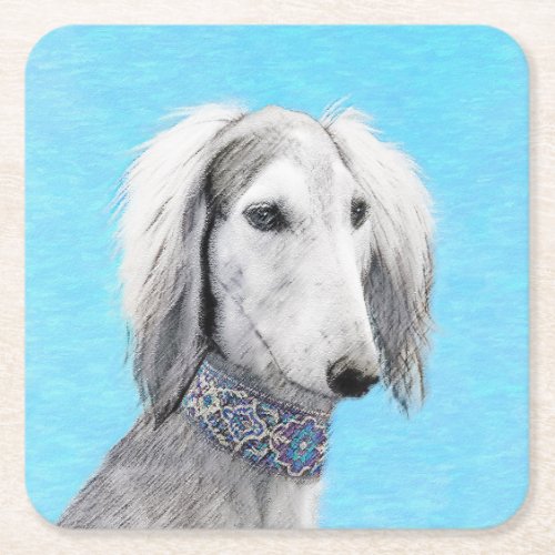 Saluki Silver Painting _ Cute Original Dog Art Square Paper Coaster
