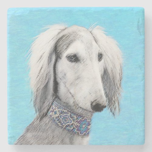 Saluki Silver Painting _ Cute Original Dog Art Stone Coaster