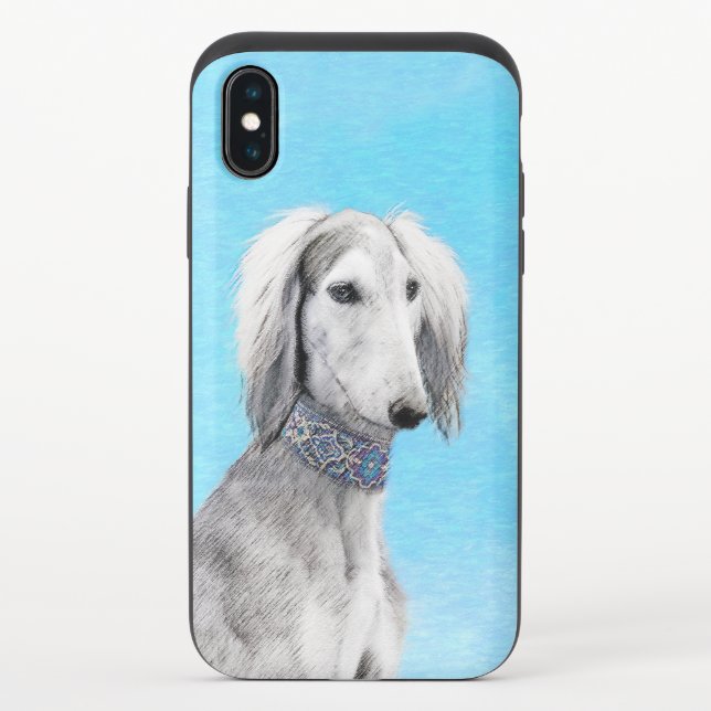 Saluki (Silver) Painting - Cute Original Dog Art Uncommon iPhone Case (Back)
