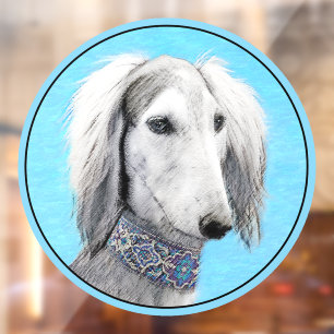 Saluki (Silver) Painting - Cute Original Dog Art Window Cling
