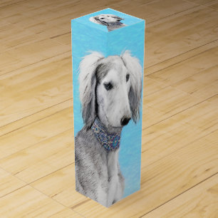 Saluki (Silver) Painting - Cute Original Dog Art Wine Box