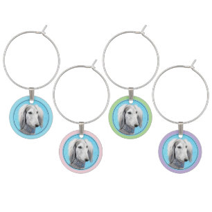 Saluki (Silver) Painting - Cute Original Dog Art Wine Charm