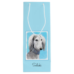 Saluki (Silver) Painting - Cute Original Dog Art Wine Gift Bag