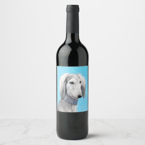 Saluki Silver Painting _ Cute Original Dog Art Wine Label