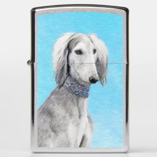 Saluki (Silver) Painting - Cute Original Dog Art Zippo Lighter