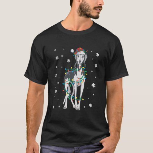 Saluki Wrapped In Christmas Lights Dog T_Shirt