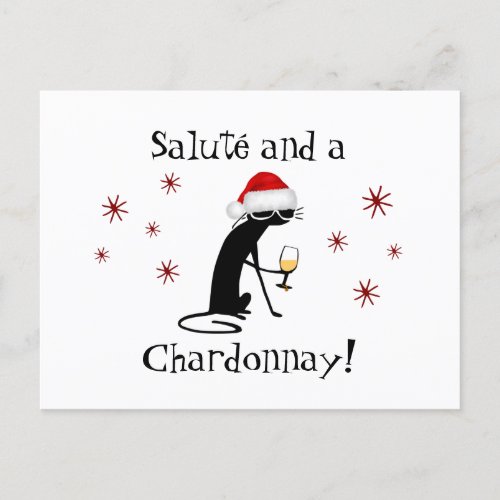Salute and a Chardonnay Funny Wine Quote Cat Postcard
