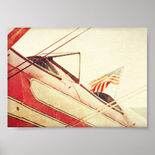 "Salute" Antique Airplane Biplanes Red Poster