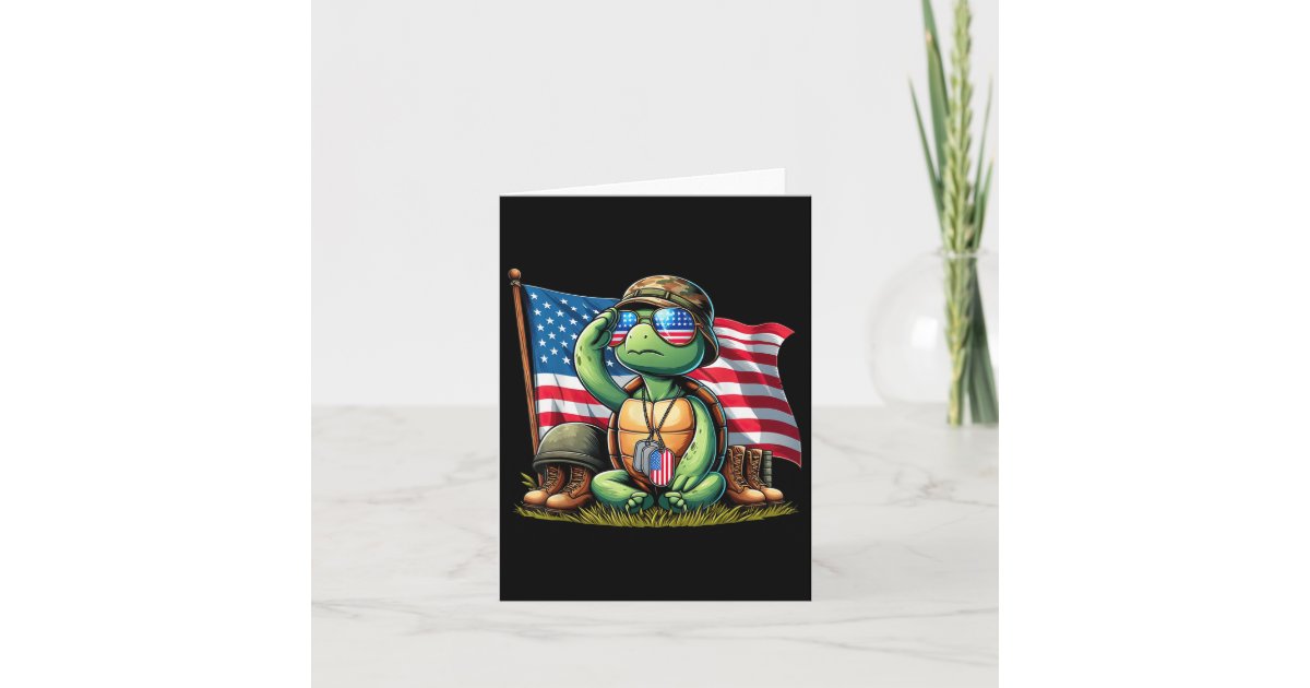 Turtle Saluting Salute Turtle American Usa Flag Memorial Day 4th O Card | Zazzle