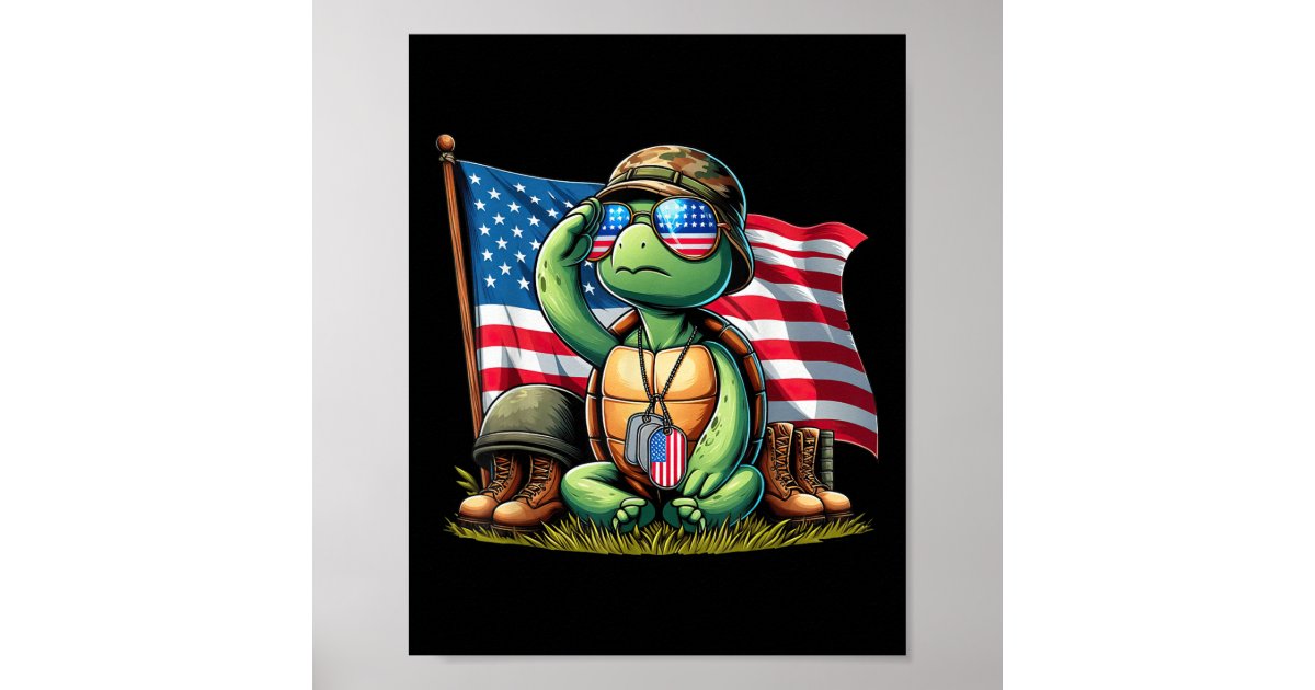Turtle Saluting Salute Turtle American Usa Flag Memorial Day 4th O Poster | Zazzle