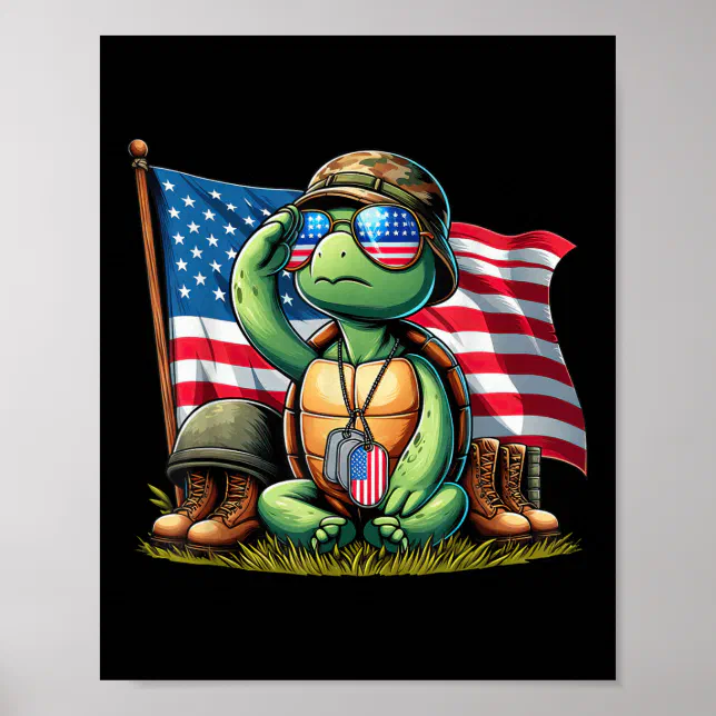 Turtle Saluting Salute Turtle American Usa Flag Memorial Day 4th O Poster | Zazzle