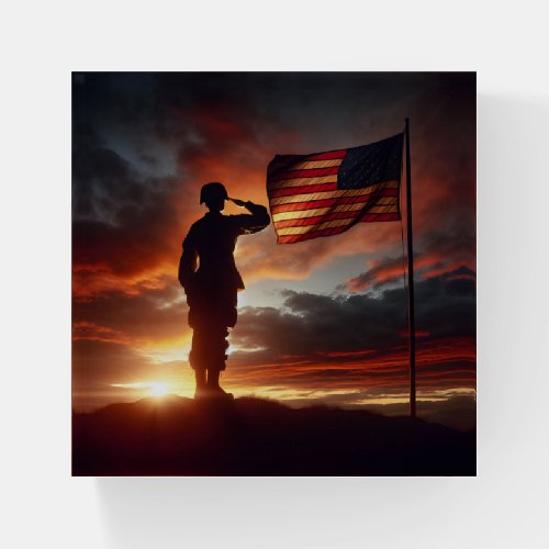 Saluting American Soldier  Paperweight