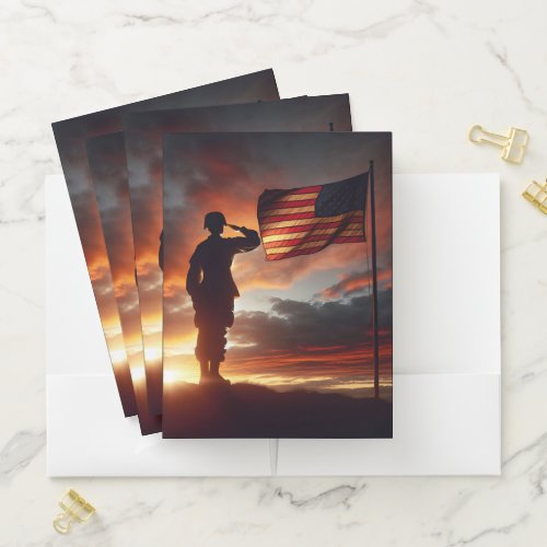 Saluting American Soldier  Pocket Folder