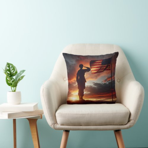 Saluting American Soldier  Throw Pillow
