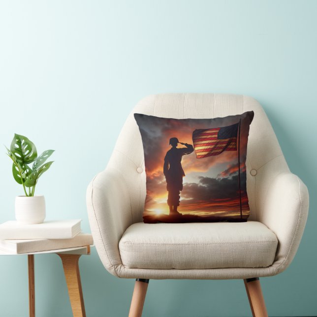 Saluting American Soldier  Throw Pillow (Chair)