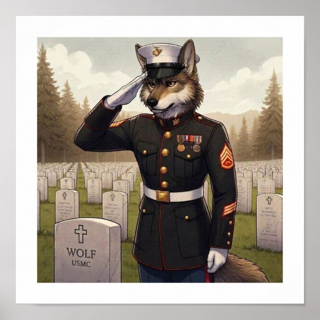 Saluting Marine Corps Wolf  Poster (Front)
