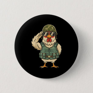 Saluting Soldier Chicken Military Rooster Army For Button