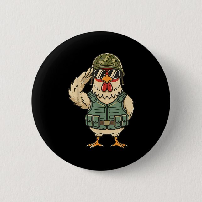 Saluting Soldier Chicken Military Rooster Army For Button (Front)