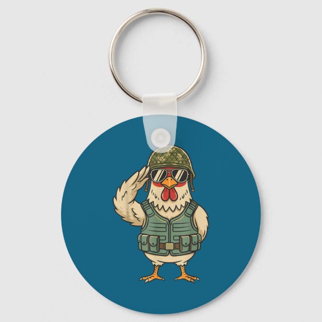 Saluting Soldier Chicken Military Rooster Army For Keychain (Front)