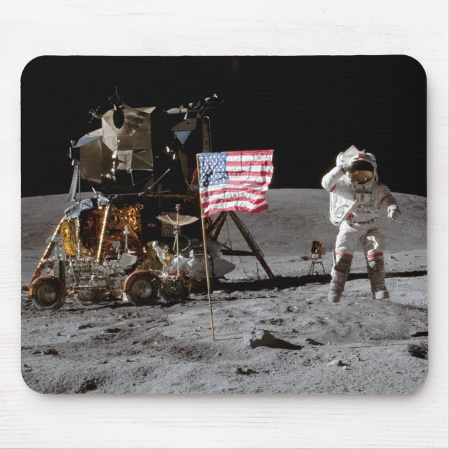 Saluting The U.S. Flag On The Moon Mouse Pad (Front)