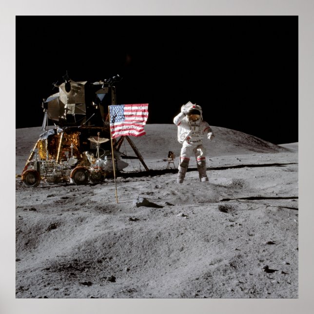 Saluting The U.S. Flag On The Moon Poster (Front)