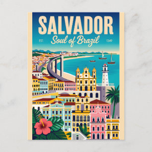 Salvador Brazil Retro Travel Poster Art Postcard