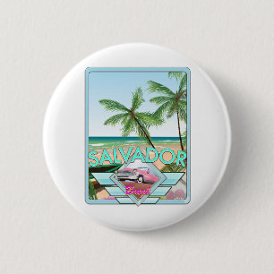 Salvador Brazil vintage style travel poster. Button