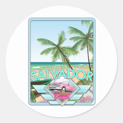 Salvador Brazil vintage style travel poster Classic Round Sticker