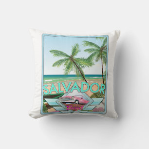 Salvador Brazil vintage style travel poster. Throw Pillow