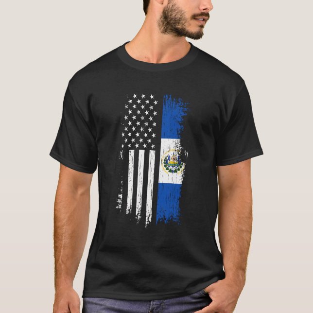 Salvadoran American Flag Pride El Salvador T-Shirt (Front)