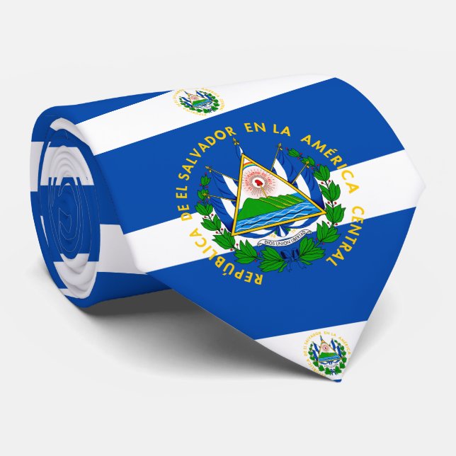 Salvadoran Flag & Coat of Arms, El Salvador Neck Tie (Rolled)
