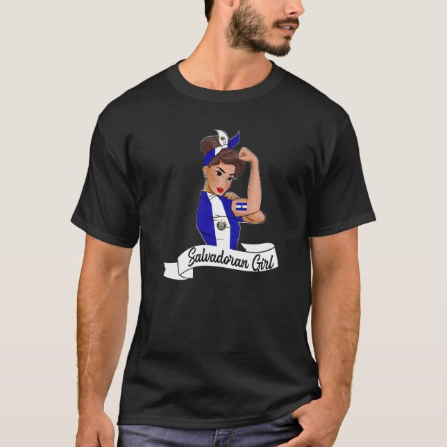 Salvadoran Girl Women Mom Flag DNA El Salvador Sal T-Shirt (Front)