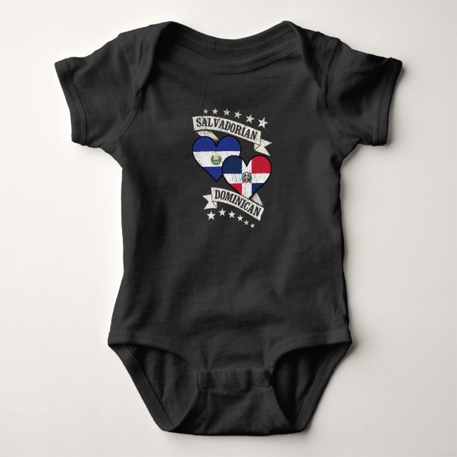 Salvadorian Dominican Heart Flags El Salvador Domi Baby Bodysuit (Front)