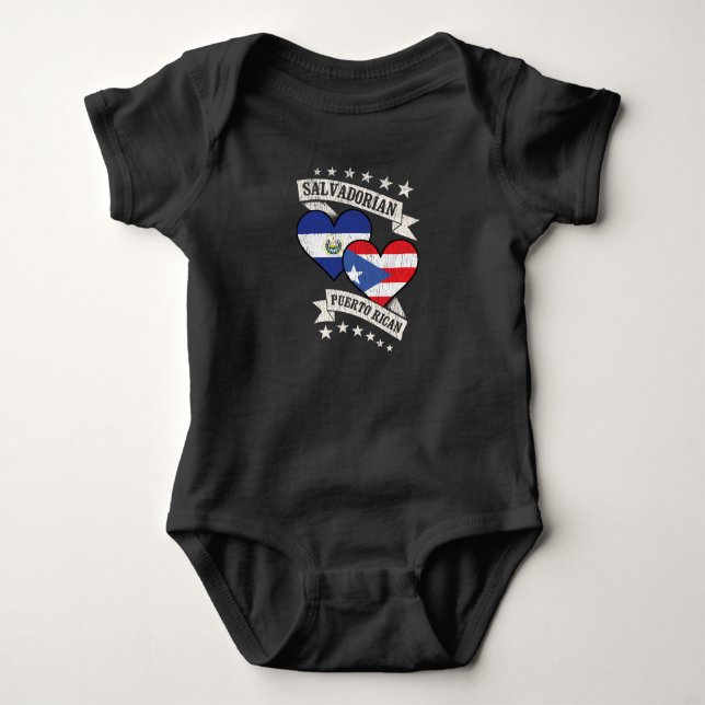 Salvadorian Puerto Rican Heart Flags El Salvador P Baby Bodysuit (Front)
