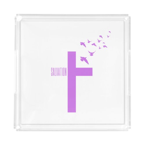 Salvation Cross with Doves  Acrylic Tray