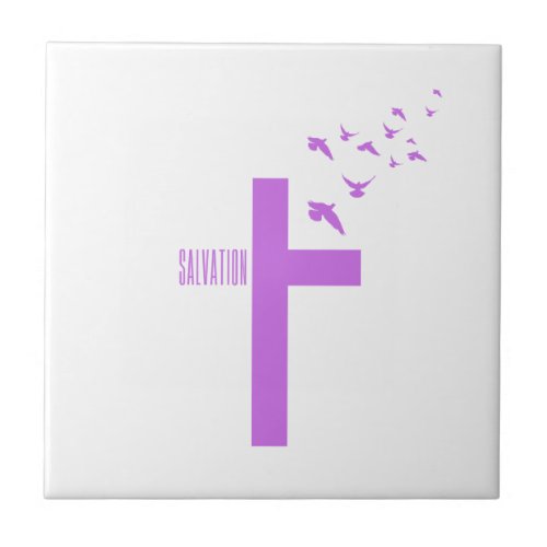 Salvation Cross with Doves  Ceramic Tile