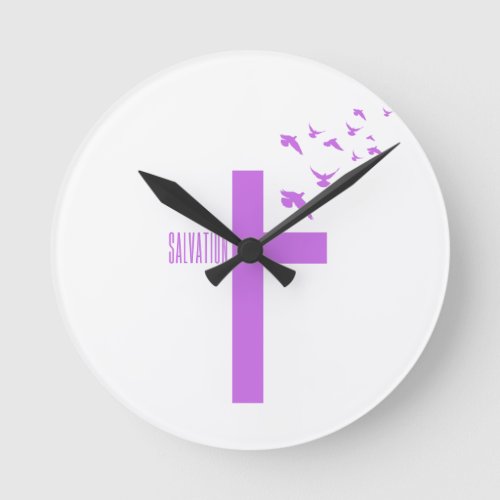 Salvation Cross with Doves  Round Clock