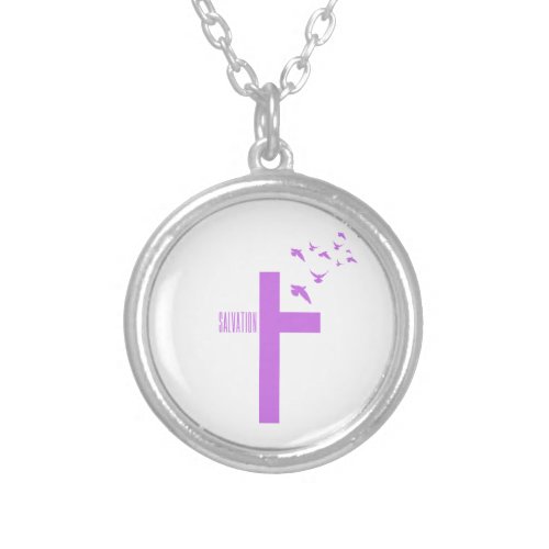 Salvation Cross with Doves  Silver Plated Necklace