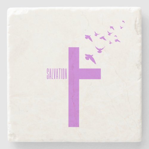 Salvation Cross with Doves  Stone Coaster
