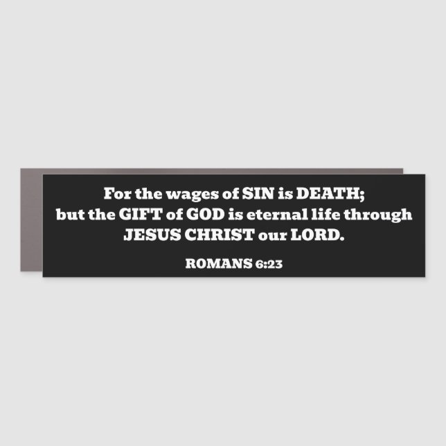 Salvation God's Free Gift Romans Bible Verse Black Car Magnet (Front)