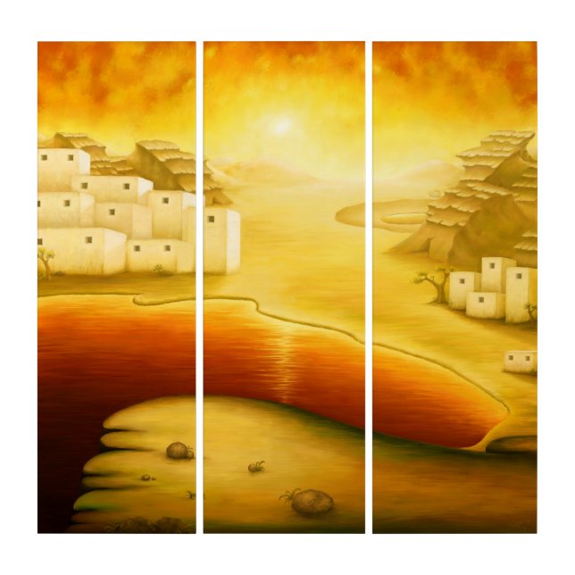 "Salvation" - Middle East, Orient Sunset Painting Triptych (Front)