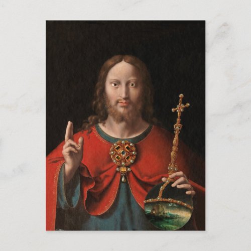 Salvator Mundi with Jeweled Staff and Orb Holiday Postcard